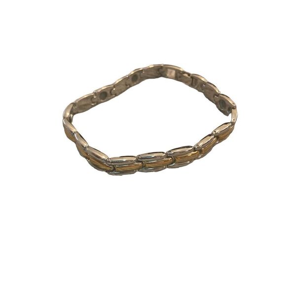 Faux Silver and Gold Bracelet Anklet Vintage 70s 80s Jewelry Pendant - Picture 1 of 7